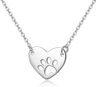 925 Sterling Silver Heart Necklace for Girls Womens Dog Paw Pendant Necklace Love Chain 16''+2''