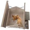 Outdoor fir wood dog house with an open roof ideal for small to medium dogs. With storage box, elevated feeding station with 2 bowls. Weatherproof asp